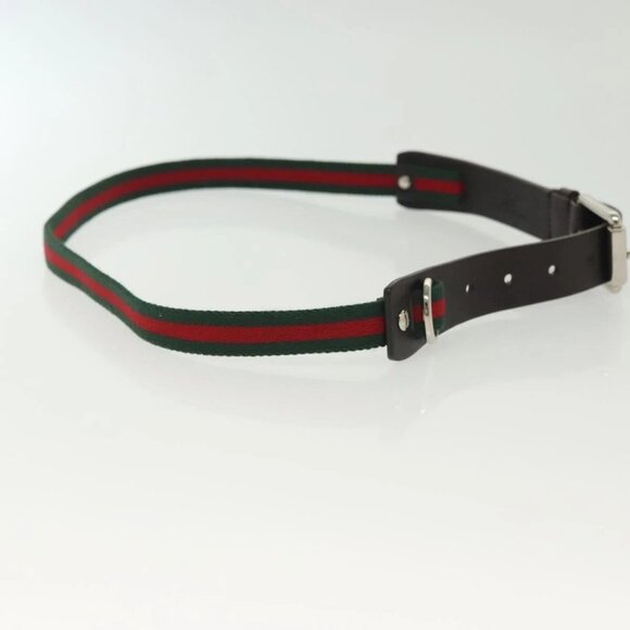 GUCCI Web Sherry Line Belt Leather 40.2"" Black Red Green Auth sw1390 - Picture 4 of 10